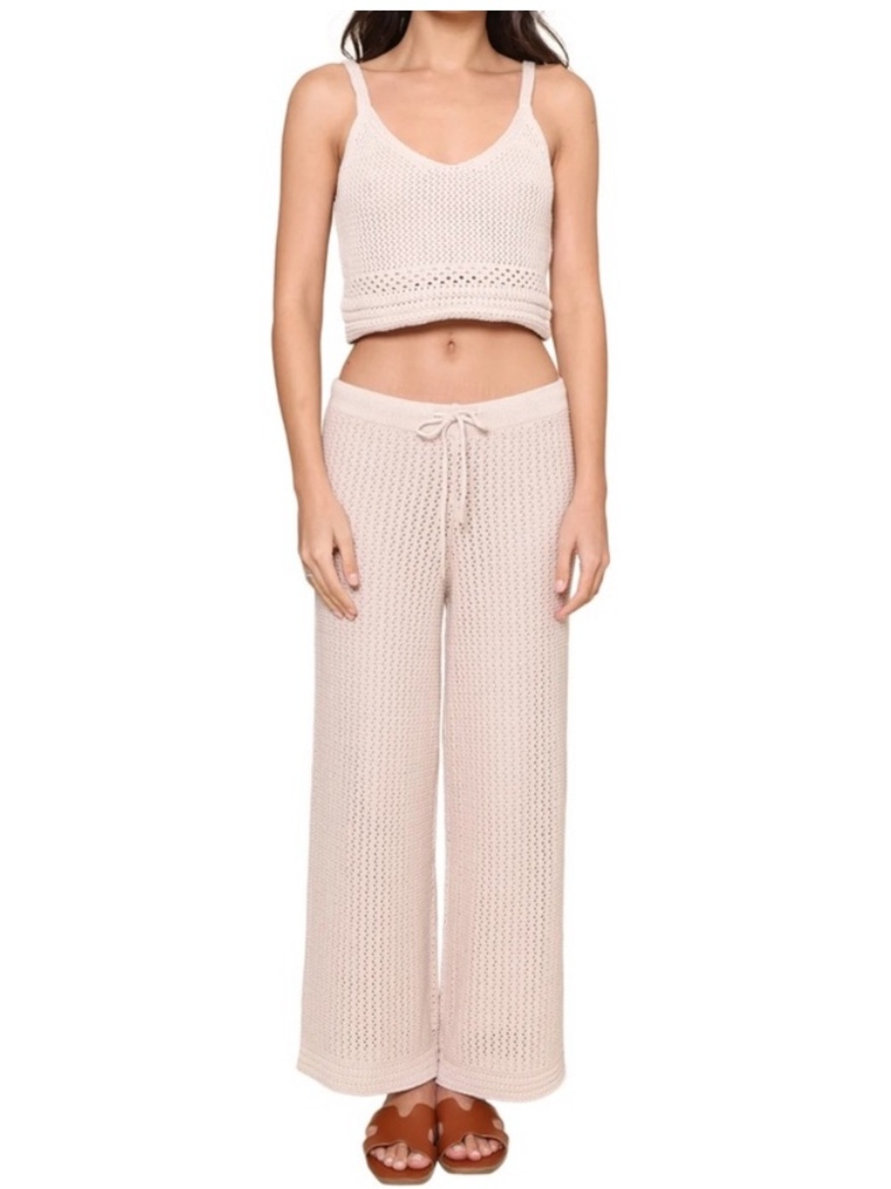 Z Supply Cream Crochet Tank & Wide-Leg Lounge Set